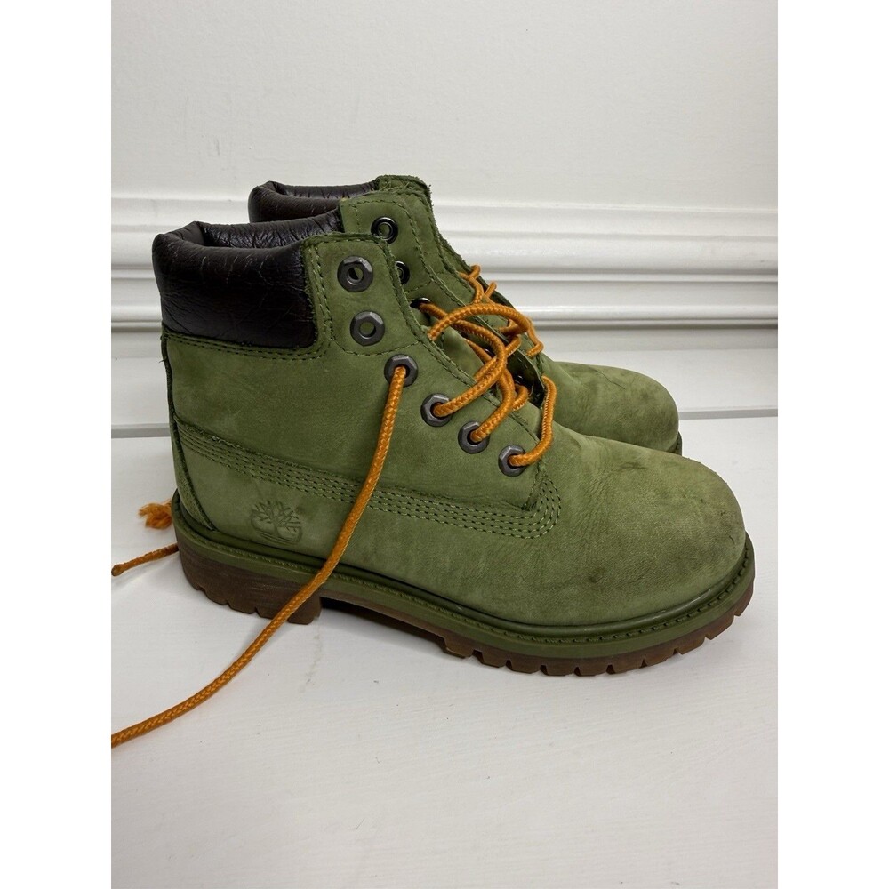 Timberland Premium 6 Inch Boots Kids Size 13 Green Nubuck Waterproof